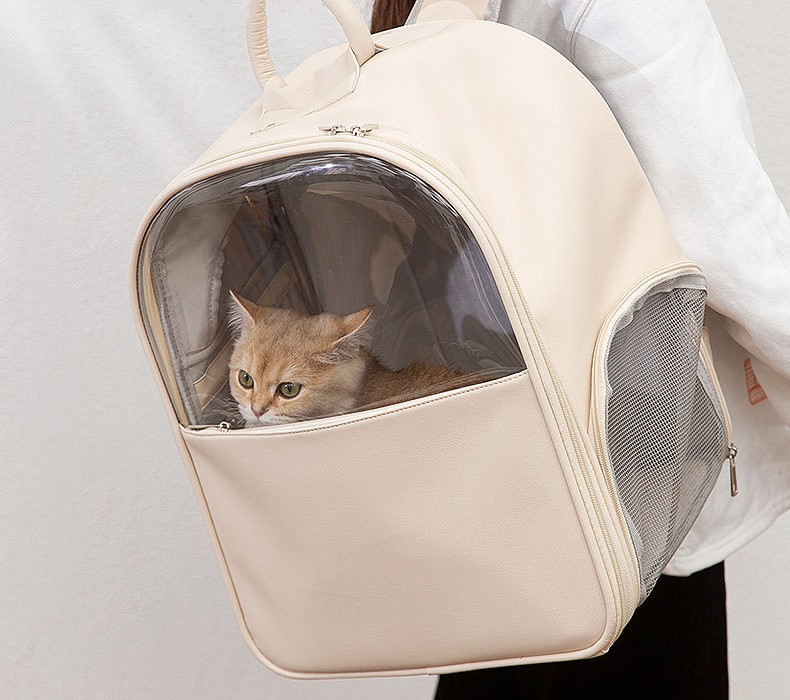Factory Directly Selling Beige Color Customized Transparent Cat Dog Portable Backpack Pet Carrier Bag For Traveling Camping Use