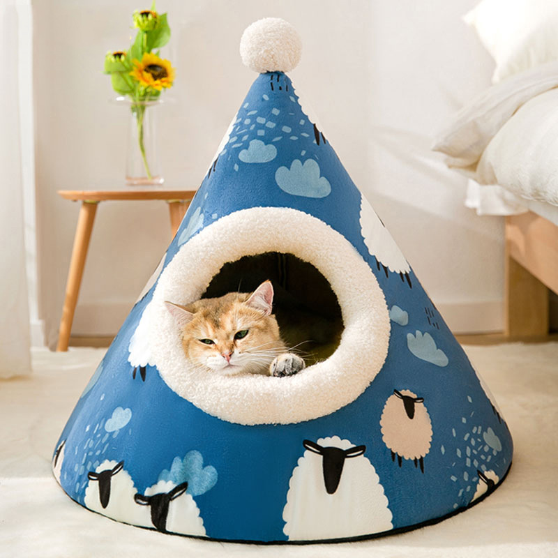 China Supplier Low Price Triangular Yurt House Cat Dog Bed Indoor Soft Comfortable Sleep Pet Bed Removable Warm Pet Nest