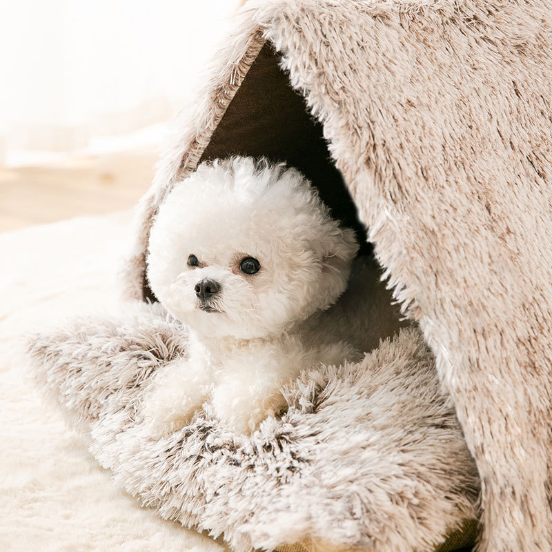 New Arrival Triangle Customized Hut With Removable Washable Cushion Pillow Plush Soft Cave Bed Pet House Winter Warm Pet Bed