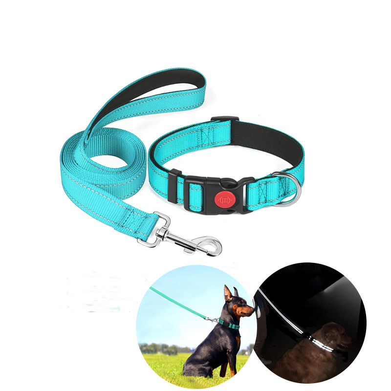 Nylon Dog Collar Safety Buckle Adjustable Retractable Dog Leash Reflective Pet Collars
