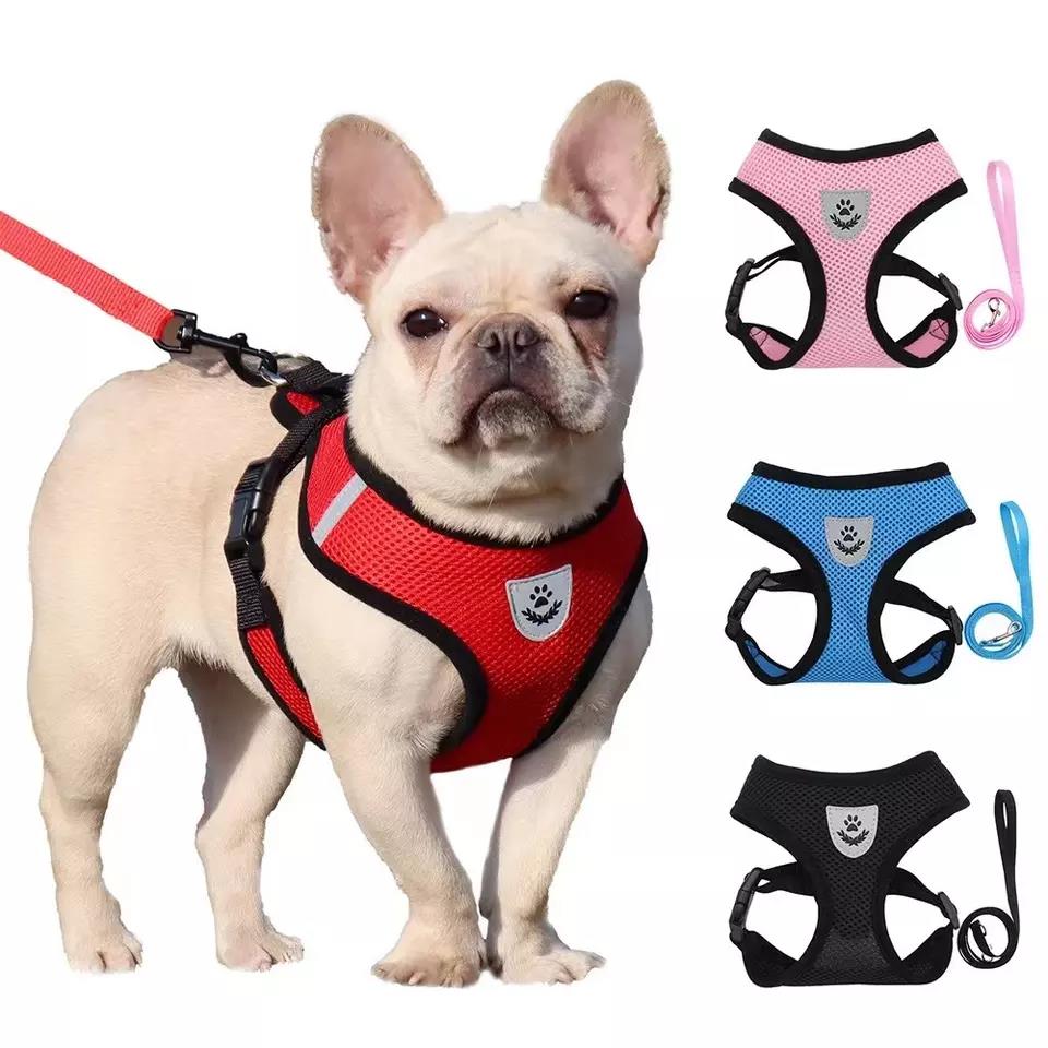 Adjustable Custom Logo Reflective Breathable Mesh Dog Harness Reflective Pet Belt Traction Rope Walking Vest Pet Harness