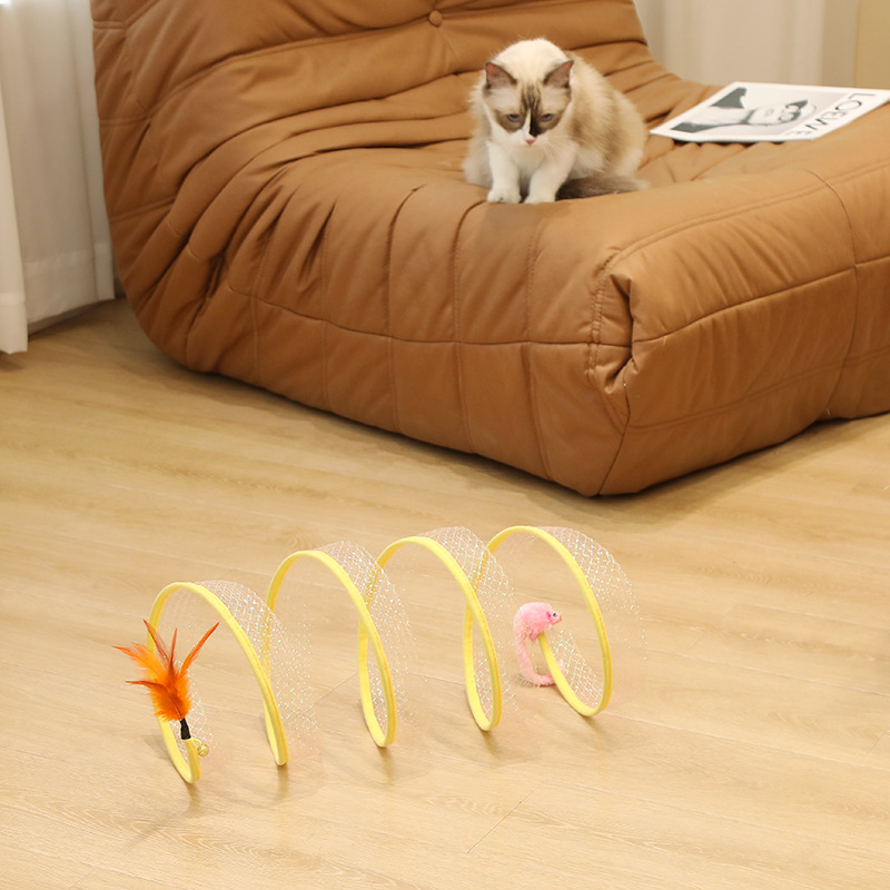 Spot Wholesale Pet Interactive Simulation Mouse-shaped Ball Foldable Spring For S-shaped Cat Playing Tunnel