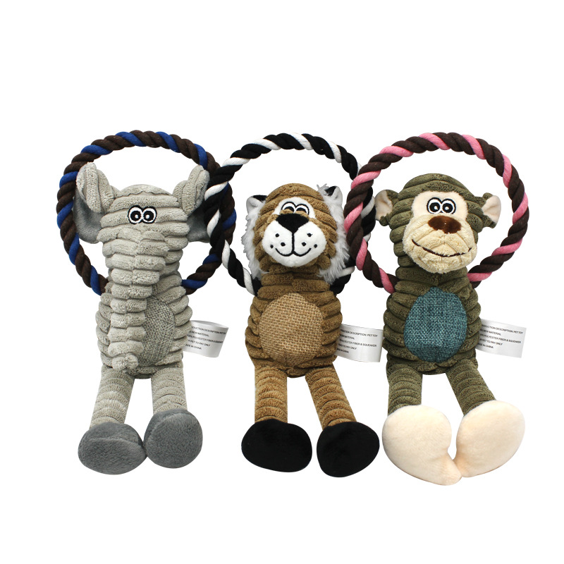 Hotsale Durable Designer Animal Stuffed Soft Rope Squeaky Plush Pet Dog Plush Toys Dog Chew Toy