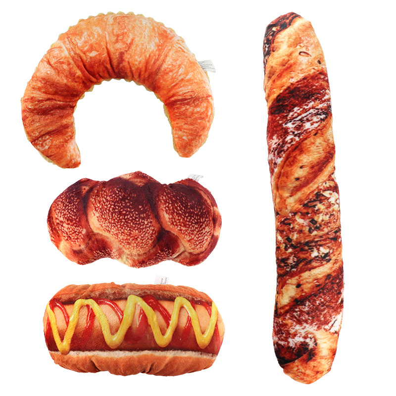 Wholesale Bread Shape Bite-resistant Cute Designer Squeaky Soft Plush Pet Dog Chew Toy
