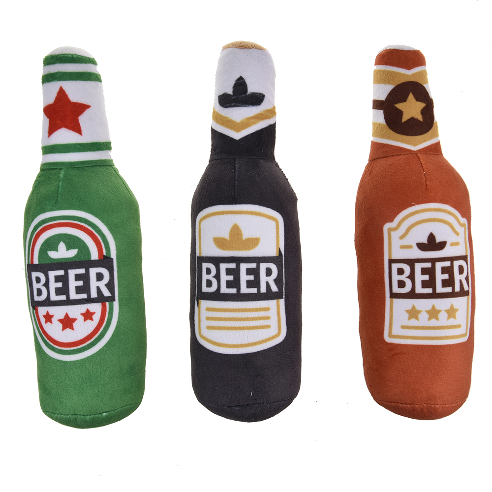 Custom New Design Beejay 2022 Hot Funny Stuffed Plush Dog Soft Toys Beer Bottle Squeaky Dog Treat Toys