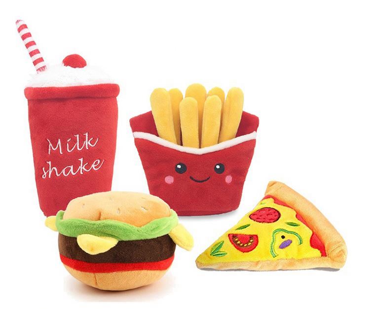 New Burger Pet Plush Toy French Fries Burger Milkshake Cup Plush Voice Durable Luxury Puzzle Indestructible Chew Dog Toy