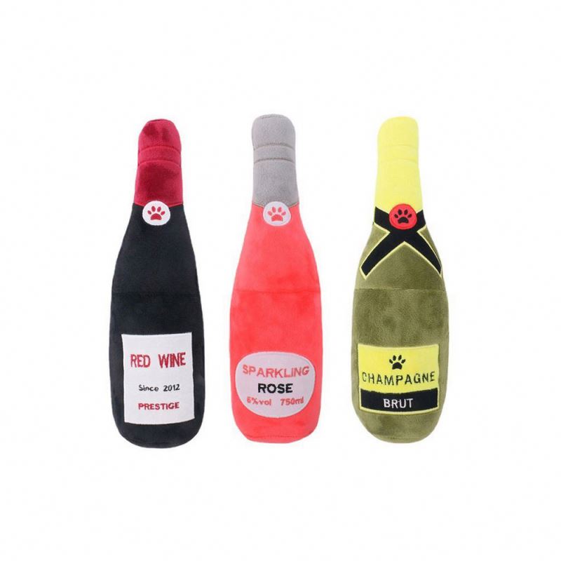 Beejay Manufacture Stuffed Animals Champagne Beer Sparkling Wine Bottle Red Wine Bottle Pet Toy Custom Animals Plush Dog Toy