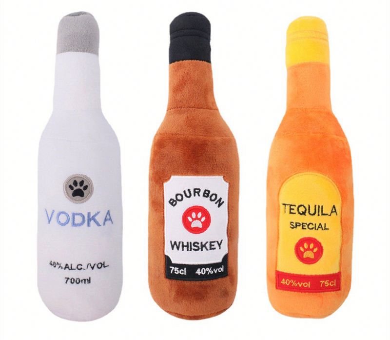 High Quality Custom Stuffed Animals Whiskey Bottle Vodka Tequila Stuffed Animals Toy Plush Pet Dog Toy Box