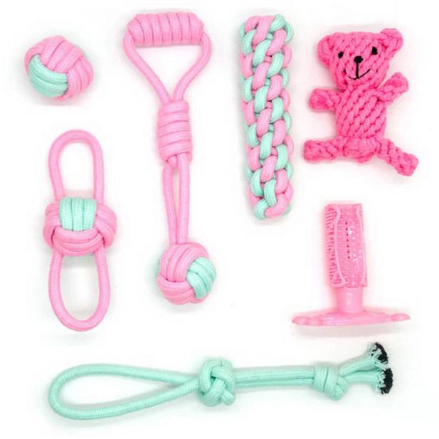 2023 Hot Selling Manufacturer Luxury Funny 7pcs Dental Molar Chewing Pet Dog And Cat Chew Teething Rope Dog Toy Box
