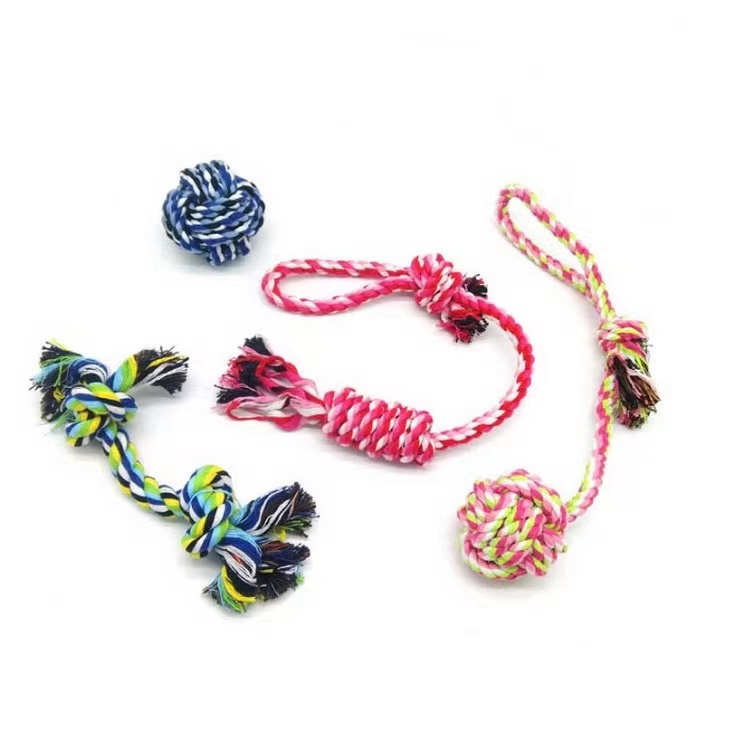 Factory Wholesale Cheap 2023 Hot Sale 4 Pcs Braided Cotton Rope Chewing Toy Set Pet Dog Chew Molar Teething Toy Set