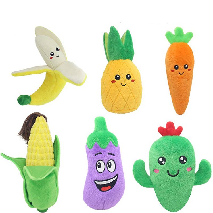 Factory Custom Logo Dog Toys Food Shaped Pet Toy Soft Voice Vegetable Fruit Cat Toy