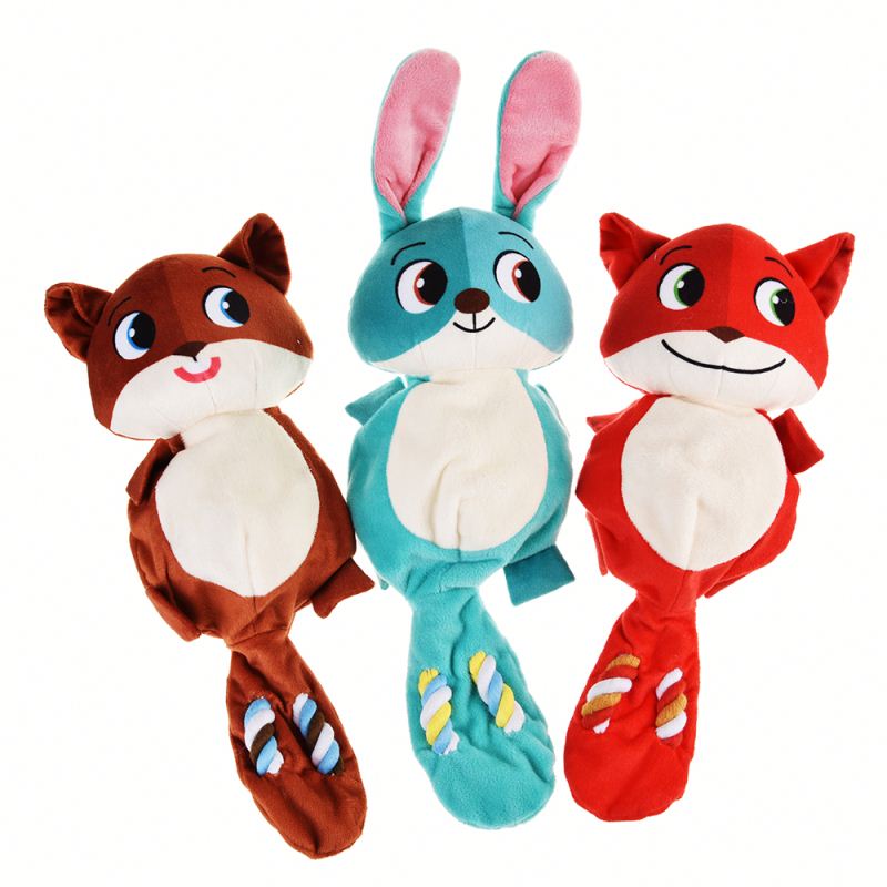 Bj254 Professional Factory Direct Supplier Custom Plush Dog Toy Good Quality Squirrel Rabbit Fox Dog Toys For Aggressive Chewers