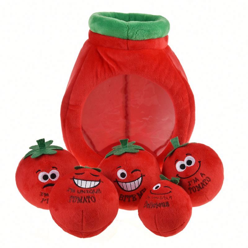 Beejay 2023 Manufacture Custom Squeaky Plush Dog Toy Good Quality Tomato Tin Basket Custom Pet Dog Toys