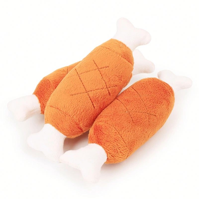 Super Soft Double Bone Chicken Leg Durable Squeaky Interactive Chewing Stuffed Plush Dog Toy For Puppy