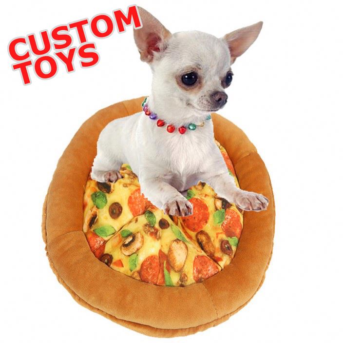 2023 New Wholesale Eco Friendly Designer Cute Pizza Small Pet Dog Chew Toy Soft Squeaky Plush Dog Toys