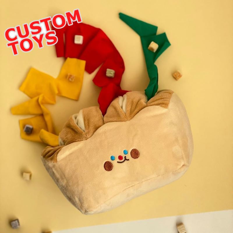 Soft Bread Toast Shape Hide And Seek Dog Toys Plush Korean Ins Style Beejay Sniffing Puzzle Training Chewer Pet Toy Dog