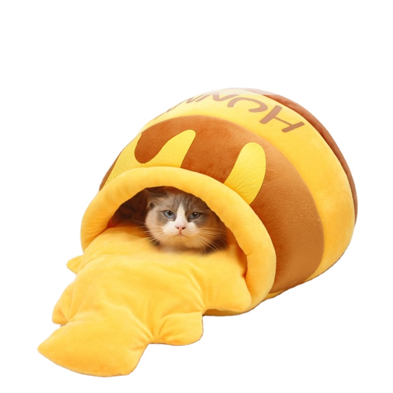 Winter Warm Extended Pad Pet Cotton Nest Cute Honey Pot Pet Sleeping Bag Thick Cushion Removable For Easy Cleaning