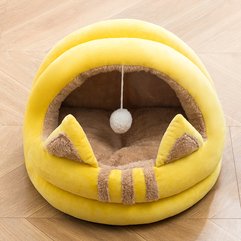 Hot Seller Custom Plush Plush Deep Sleep Non-slip Cat Bed Velvet Pet Cave Soft Sofa Bed With Plush Ball Toys