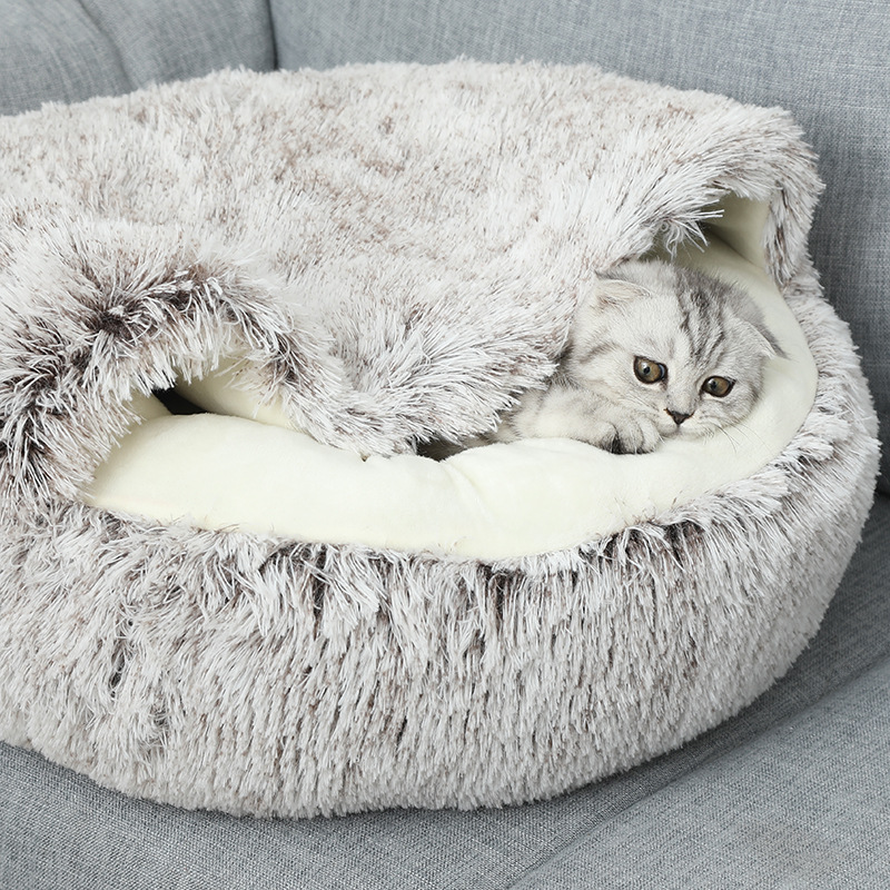 Round Luxury Non-slip Comfortable Washable Plush Pp Cotton Soft Pet Cat Bed