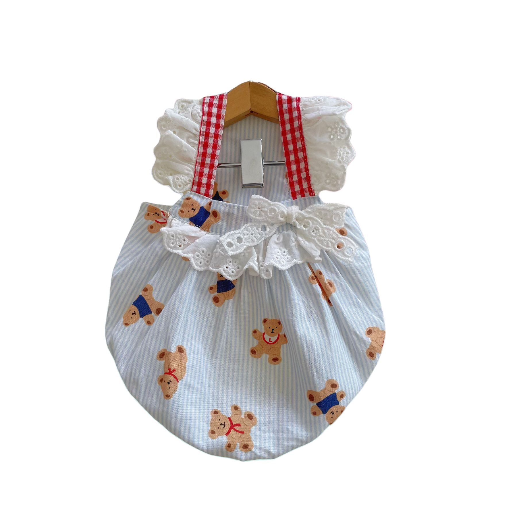 2023 Fashion Summer Cotton Cute Striped Bear Hit Color Chest Back Halter Skirt Pet Suit Traction Pet Clothes Harness Leash Set