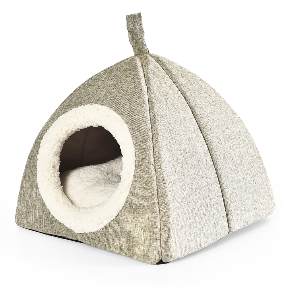 Petstar Easy To Carry Imitation Linen Fabric Kitten Hideaway Cat Cave Pet Bed