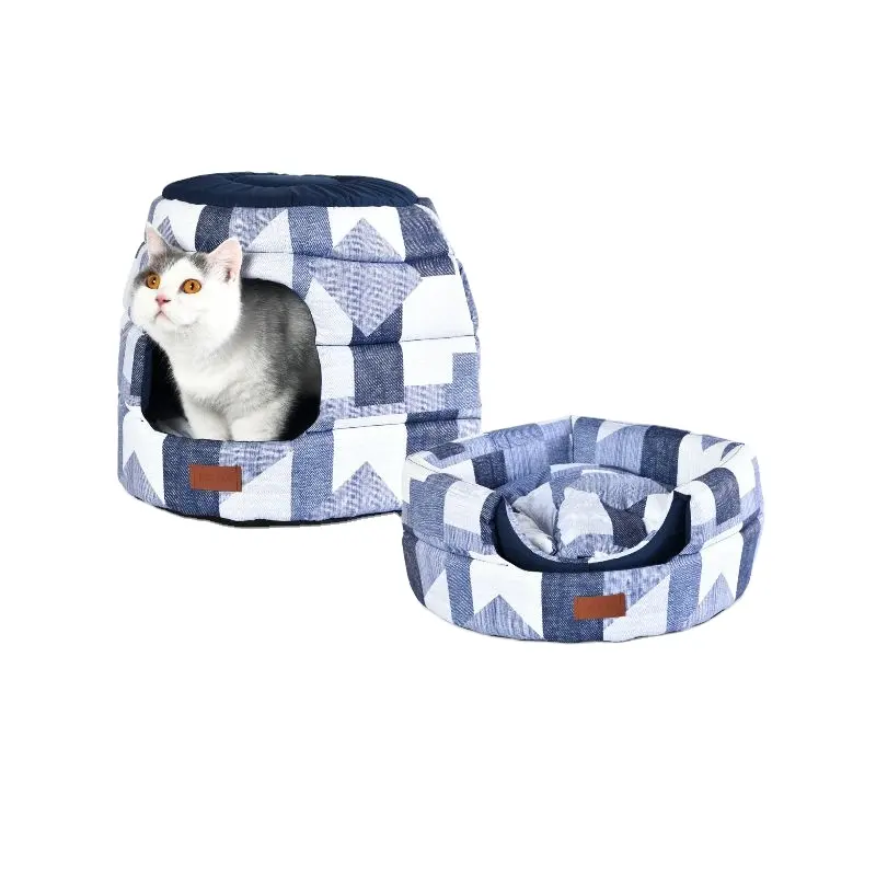 Petstar Wholesale 2 In 1 Convertible Comfort Cat Cave Bed Printed Cozy Pet Bed