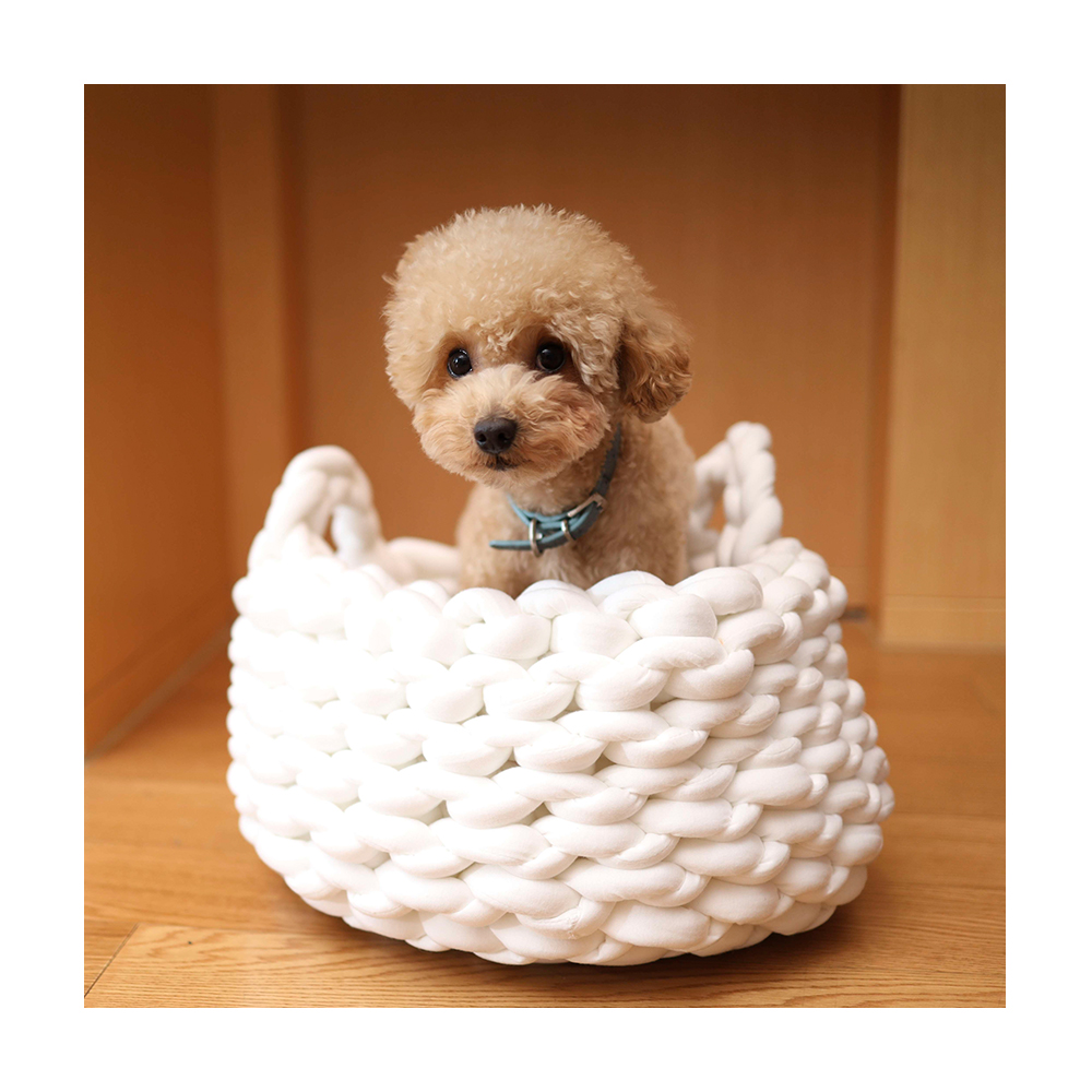 New Pet Products Handmade Chunky Cotton Knitt Pet Bed Basket Warm Woven Cat Nest Cozy Cuddler Round Flexible Dog Bed
