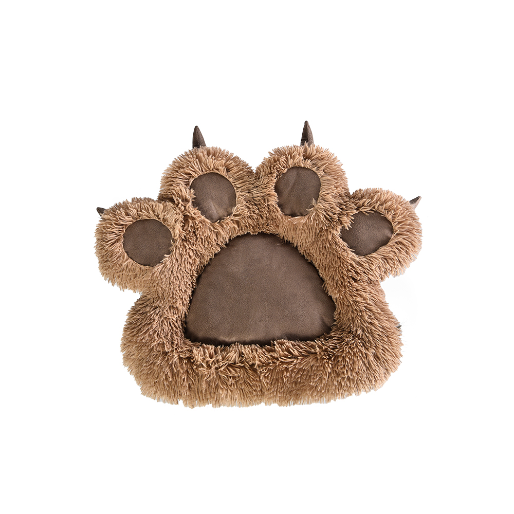 Customized Size Paw Shape Brown Color Multifunctional Long Fur Pet Dog Bed With Non-slip Bottom
