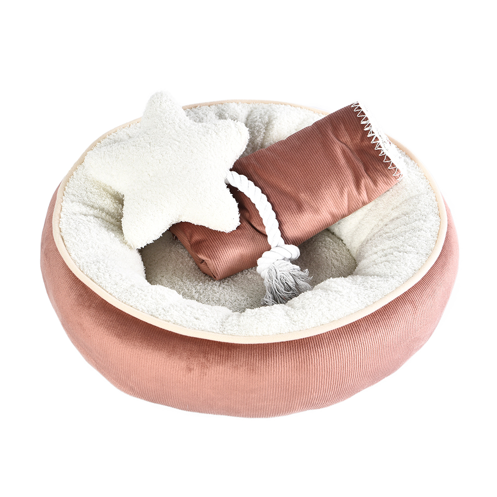 3 Pack Pet Calming Designer Cute Donut Luxury Dog Cat Puppy Bed Set With Blanket And Toy