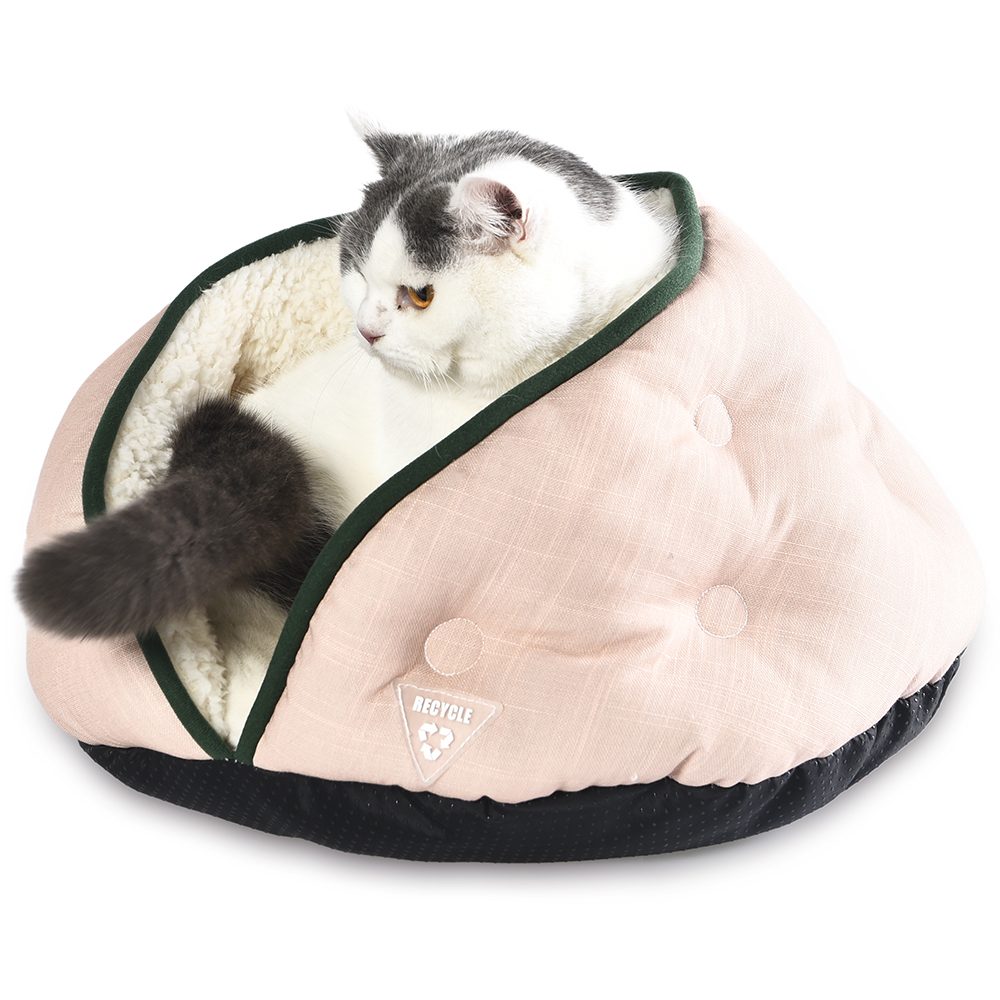 100% Recycle Pet Indoor Cat Cave Bed Cat House Round Plush Fluffy Cat Bed Cave