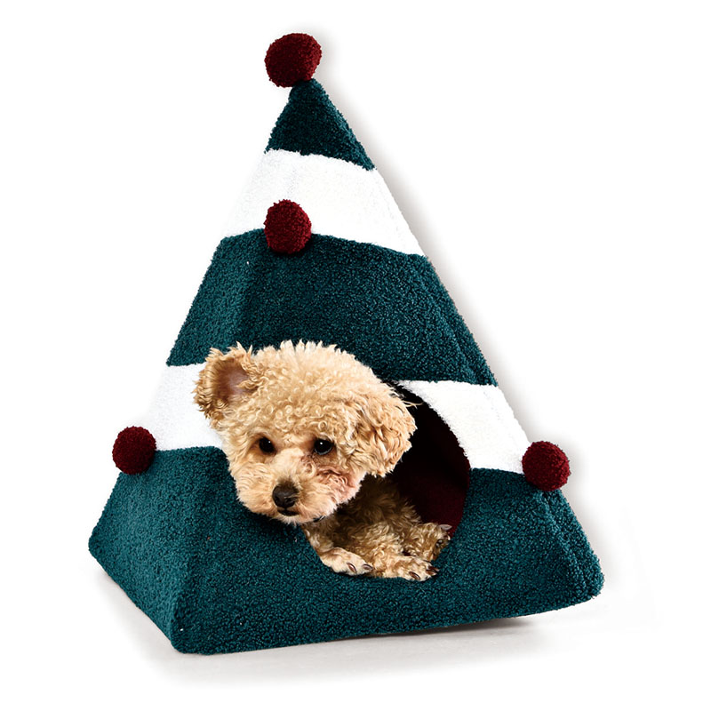 Hot Selling Christmas Tree Shape Cat Cave House Bed Warm Soft Plush Puppy Cat Nest Pet Bed