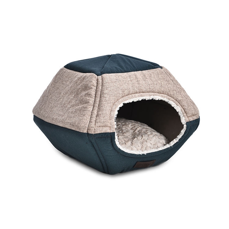 China Hot Sale Stripe Short Fur Cat Pet Cave House Pp Cotton Filling Dog Bed