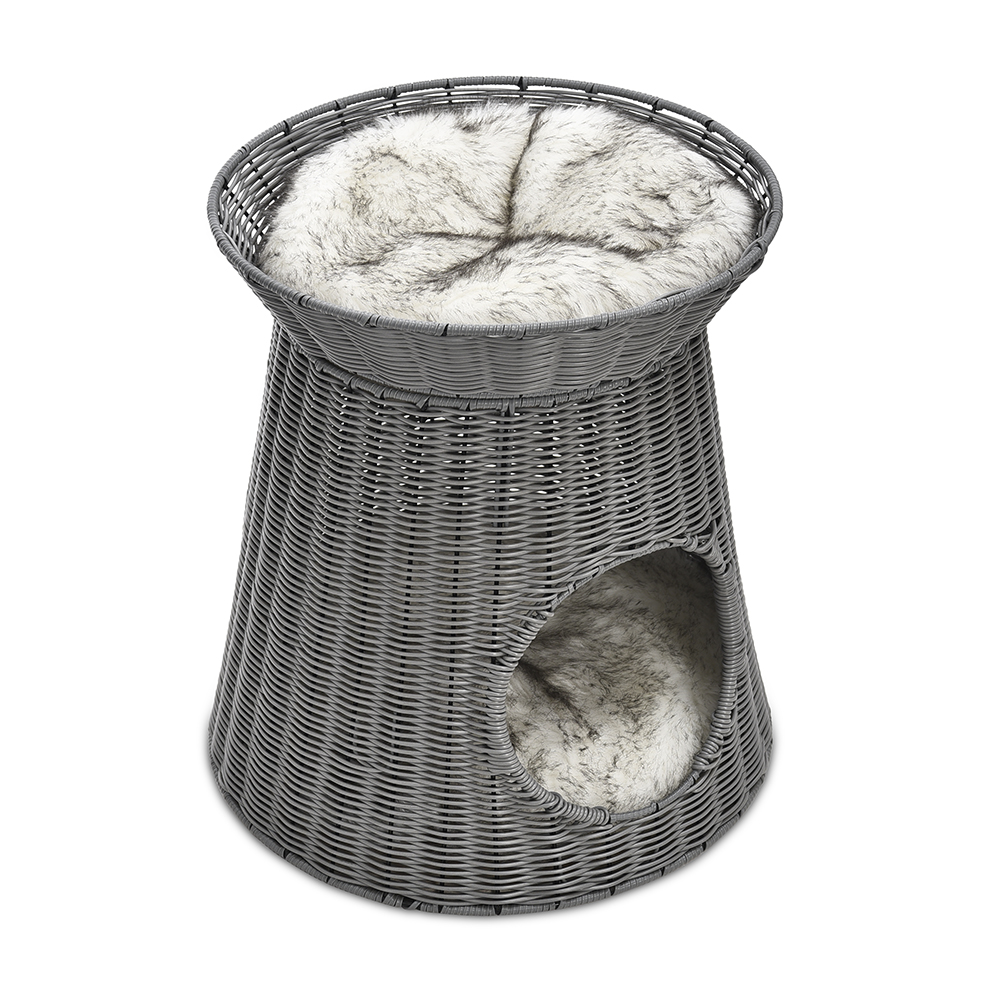 Petstar High Quality Double Layer Article Rattan Cat Cave Bed With Cushion