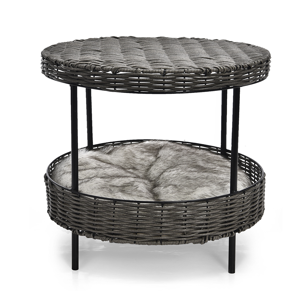 Petstar High Quality Double Layer Handwoven Elevated Rattan Cat Bed With Cushion