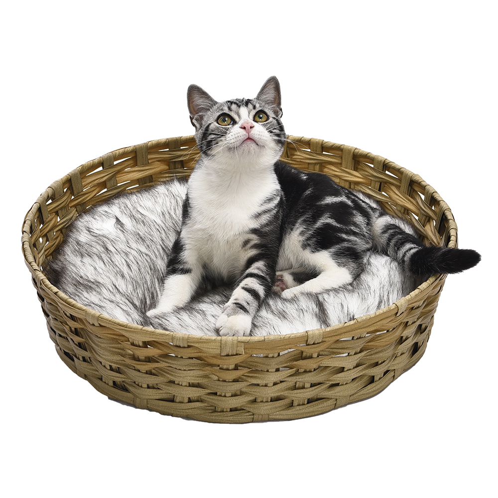 Petstar New Design Large Round Rattan Cat Basket Bed Wicker Pet Bed