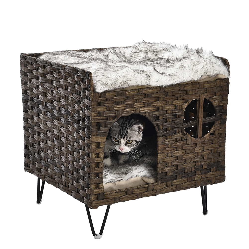 Petstar High Quality Stylish Design Raised Rattan Cat Bed Elevated Pet Bed With Cushion