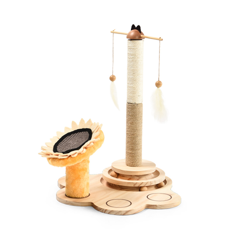 Turntable Toy Sunflower Cat Scratching Post Sisal Cat Claw Scratcher Pole Flower Cat Tree Furniture