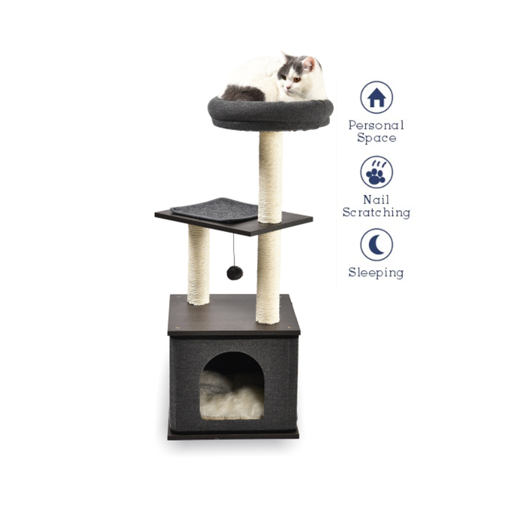 43 Inch Cat Tree With Felt Condo Cat Toy Playing And Sleeping Modern Luxury Cat Tree Wood House