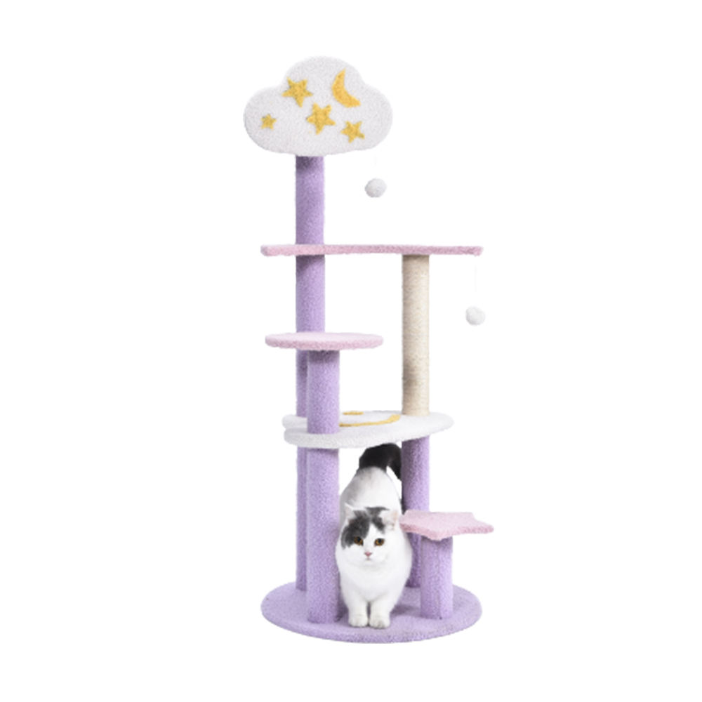 Modern Multilayer Cute Purple Cloud Moon Cat Climbing Post Furniture Tree Scratcher Tower