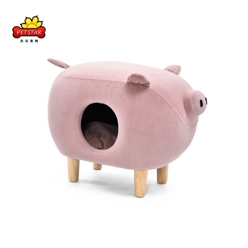 Durable Using Low Price Pig Shape Stool Home Decor Felt Indoor Wooden Pet Cave House