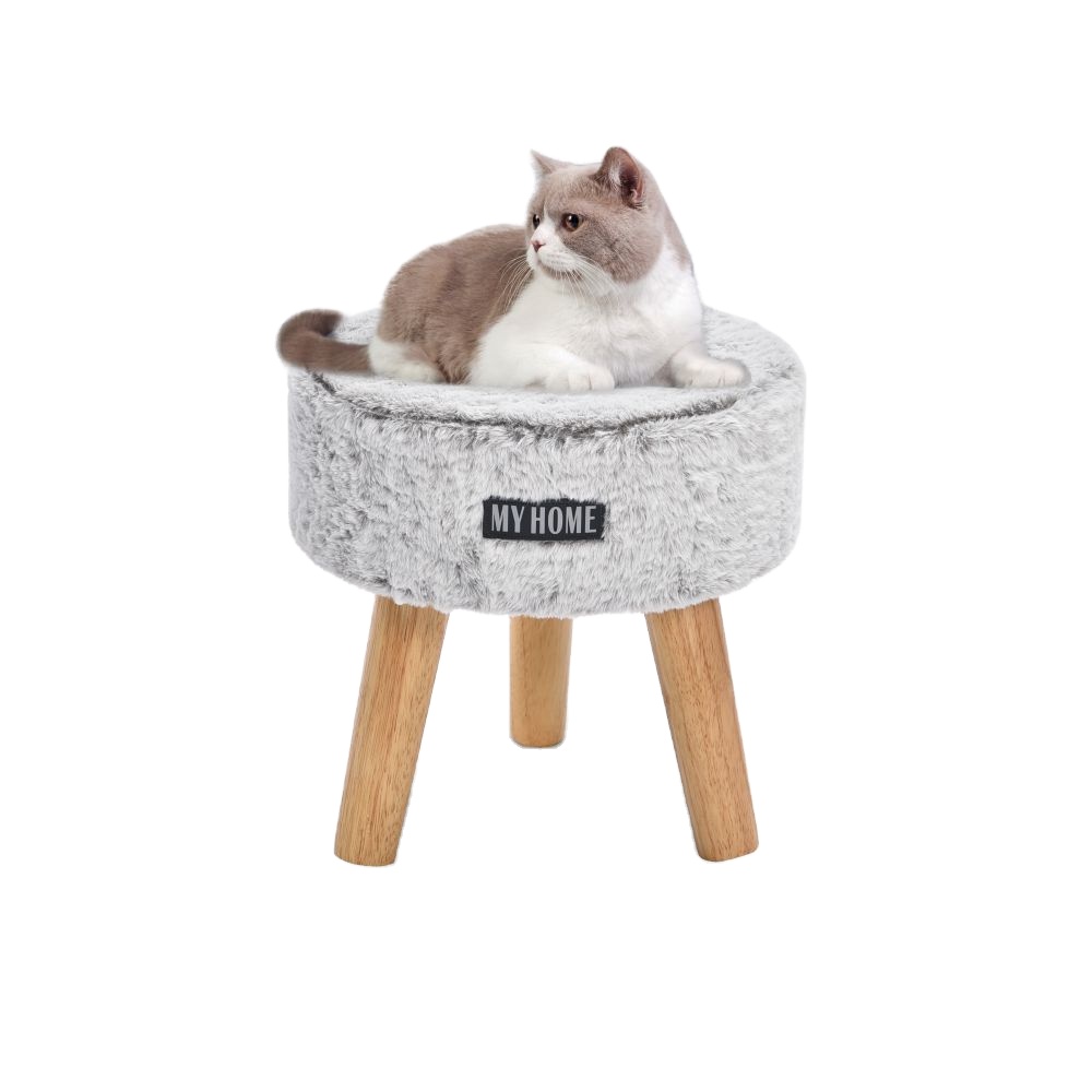 Fun And Exercise Wood+faux Fur Cat Tree Grey Small Size Pet Furniture Cat Scratching Tree