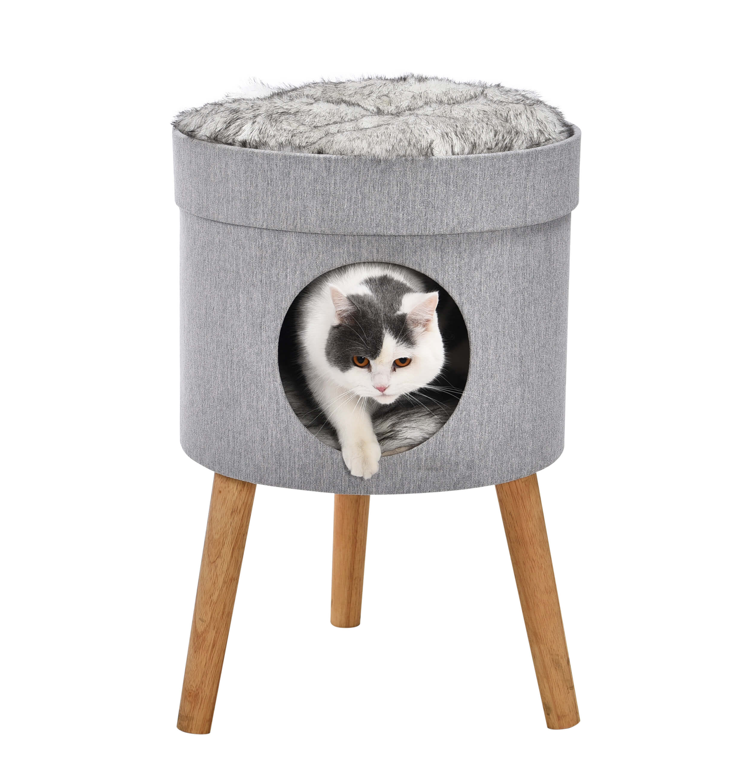 Fun And Exercise Wood+faux Fur Cat Tree Grey Small Size Pet Furniture Cat Scratching Tree