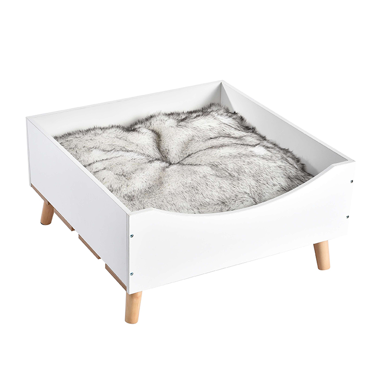 Factory Direct Sales Wholesale Modern Wood Pet Furniture Cat Bed With Soft Fur Cushion