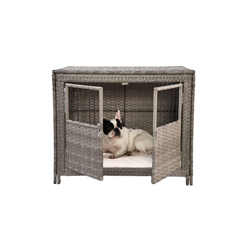 Comfy Morden Unique Artificial Rattan Wicker Grey Dog Crate Pet Bed