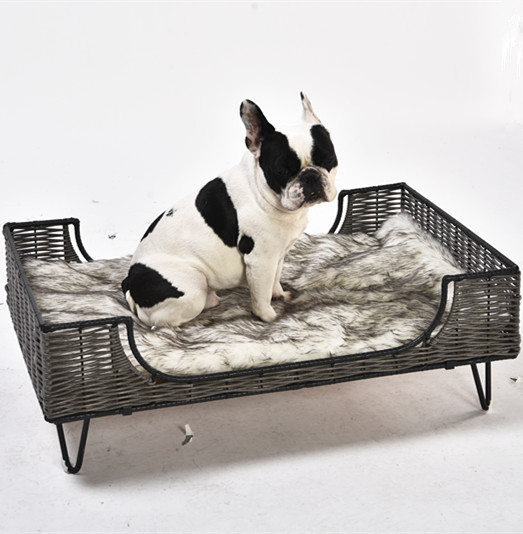High Quality Custom Grey Tough Washable Raised Rattan Pet Dog Bed
