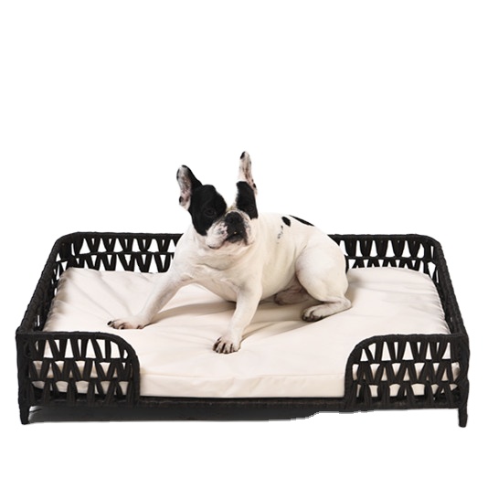 High Quality Two Sets Black Durable Artificial Rattan Pet Dog Bed Cushion