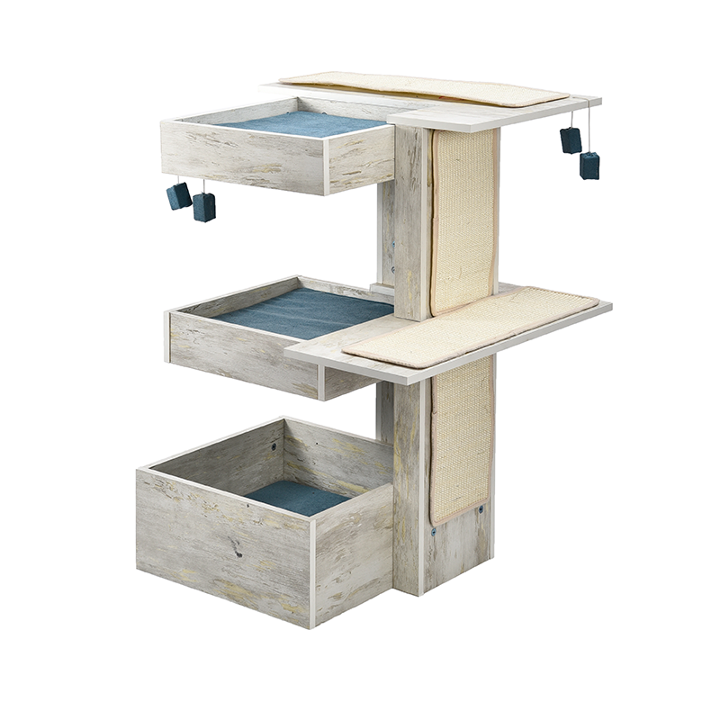 Ultra-luxurious Wooden Pet Furniture Cat Nest House Scratcher Modern Wood Platform Cat Tree With Natural Sisal Pad