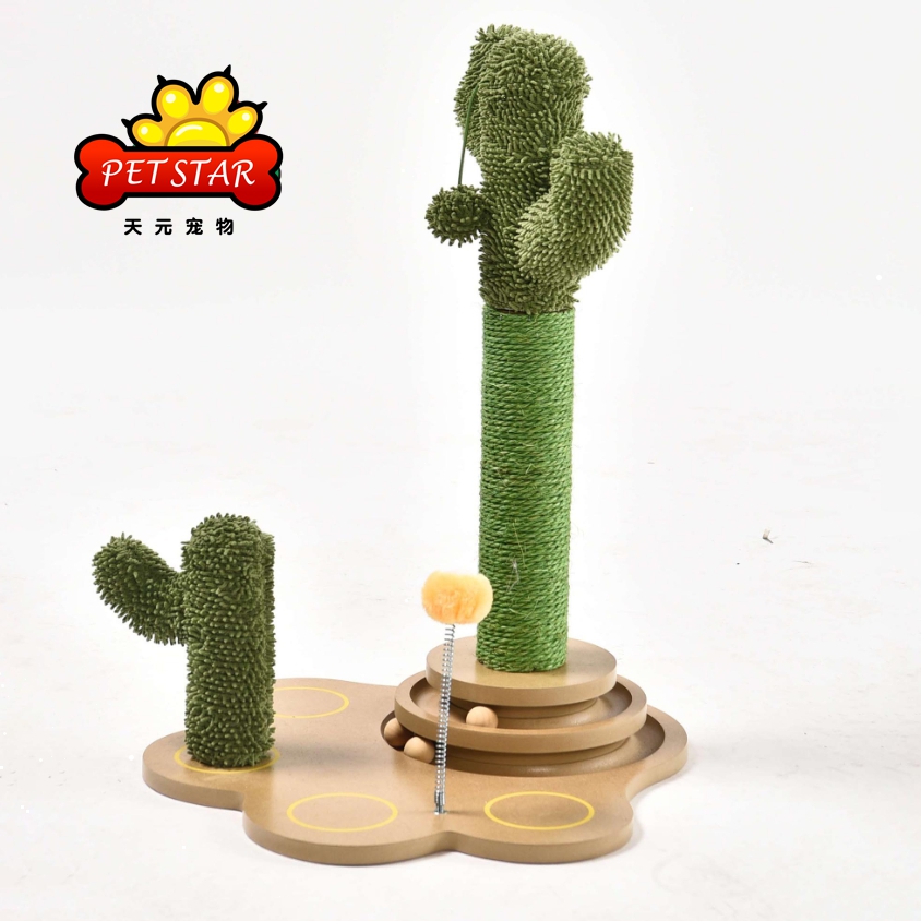 Dangling Ball Sisal Wood Fancy Velboa Cat Toys Cat Scratching Post Cactus Cat Scratcher