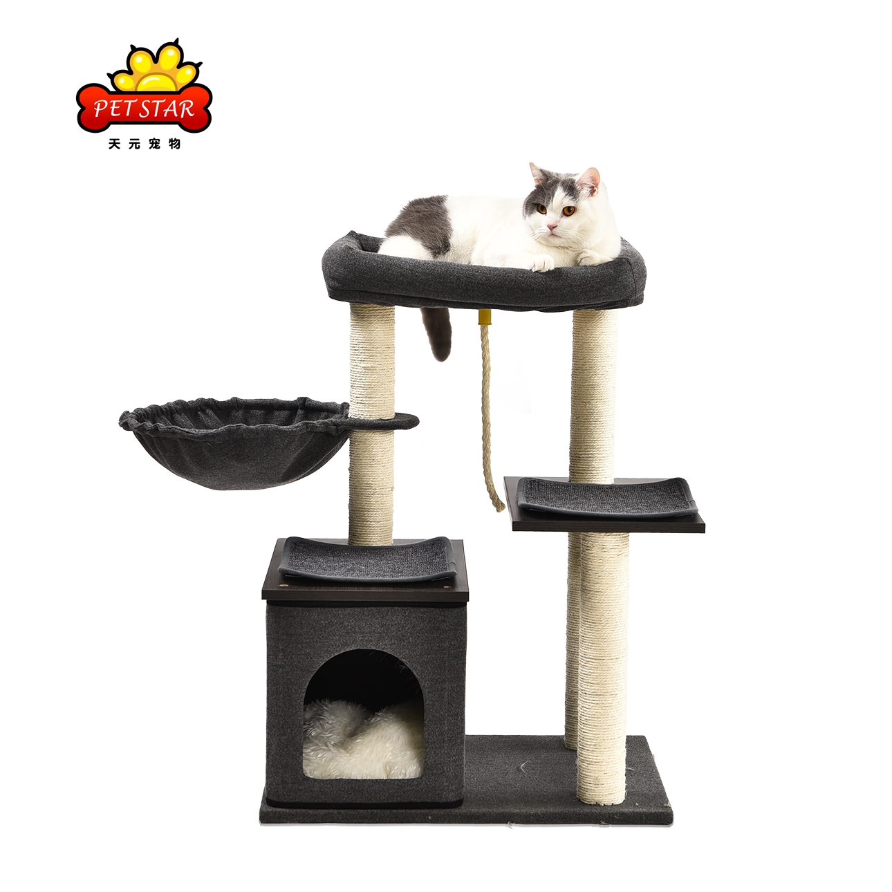 Indoor Floor-to-ceiling Two-story Durable Wooden Cat Scratch Post Tree With Platform