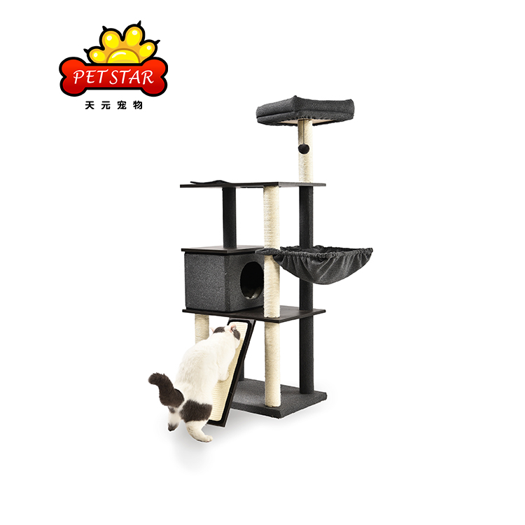 Economical Custom Family Expenses Wood Funny Cat Tree Nail Scratching Cat Play Tree With Basket